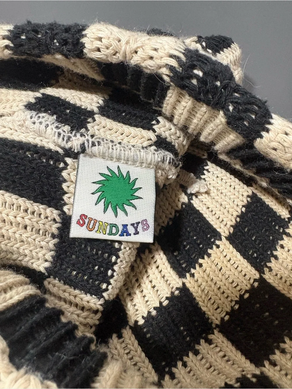 SUNDAYS Black & Cream Checkerboard Knit Beanie